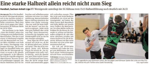Volksstimme Spielbericht 1. Männer gegen SG Kühnau